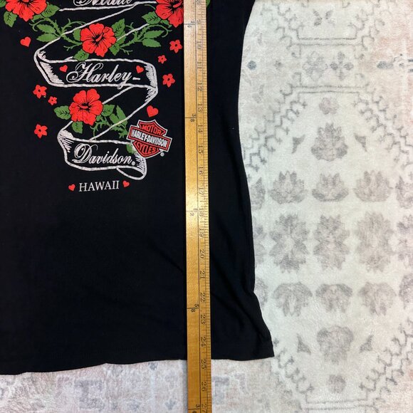 Y2K Women's Harley Davidson Maui Hawaii T-Shirt Roses Sparkle Size Medium Black - Picture 4 of 5